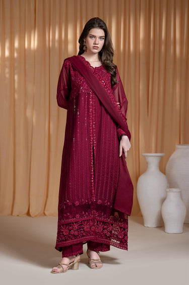 3-Piece Embroidered Chiffon Suit
