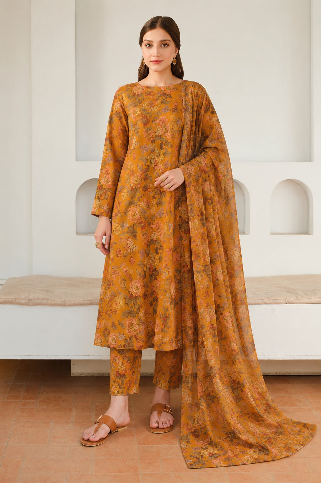 3 Piece BreezeLawn Printed UnStitched Suit with Printed Dupatta & Printed Trouser - Image 1