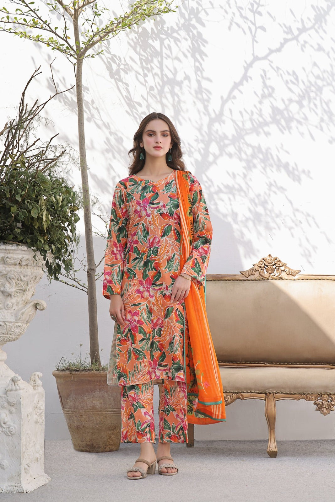 3 Piece BreezeLawn Printed UnStitched Suit with Printed Dupatta & Printed Trouser - Image 1