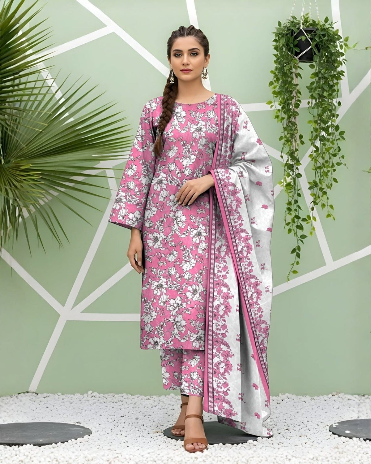 3 Piece BreezeLawn Printed UnStitched Suit with Printed Dupatta & Printed Trouser - Image 1