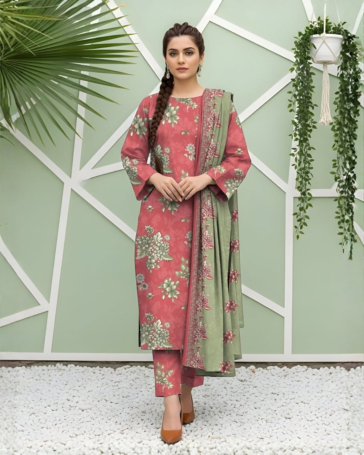 3 Piece BreezeLawn Printed UnStitched Suit with Printed Dupatta & Printed Trouser - Image 1