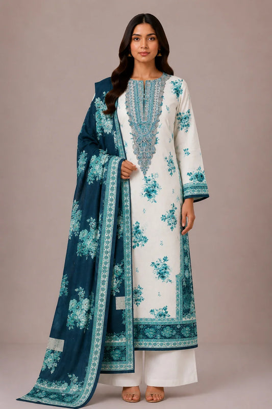 3 PIECE - EMBROIDERED CAMBRIC SUIT
