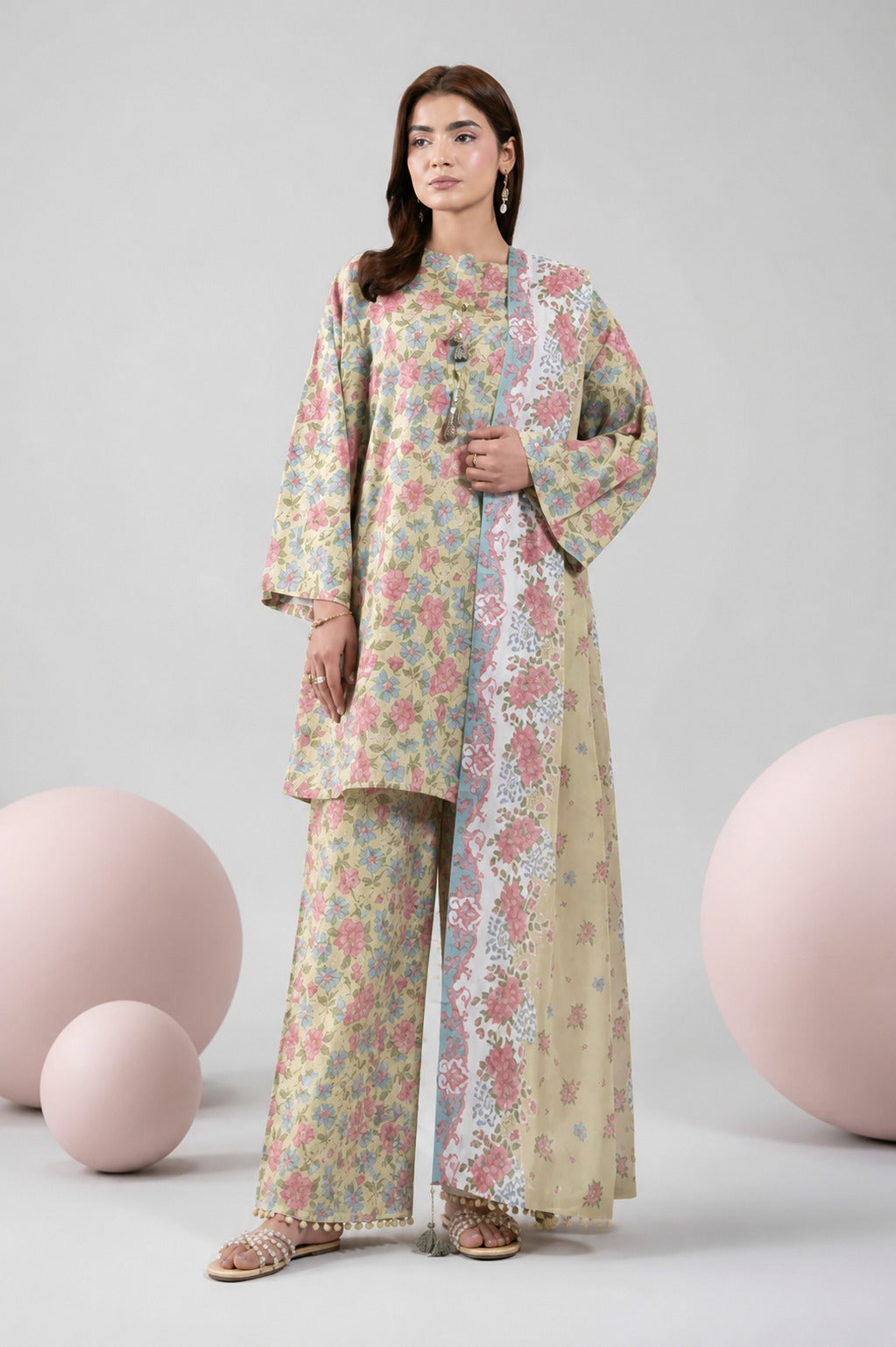 3 Piece BreezeLawn Printed UnStitched Suit with Printed Dupatta & Printed Trouser - Image 1