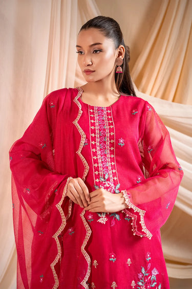 3-Piece Embroidered Khaddi Net Suit