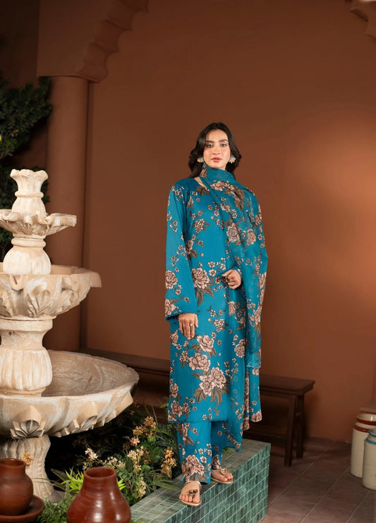 3 Piece BreezeLawn Printed UnStitched Suit with Printed Dupatta & Printed Trouser - Image 1