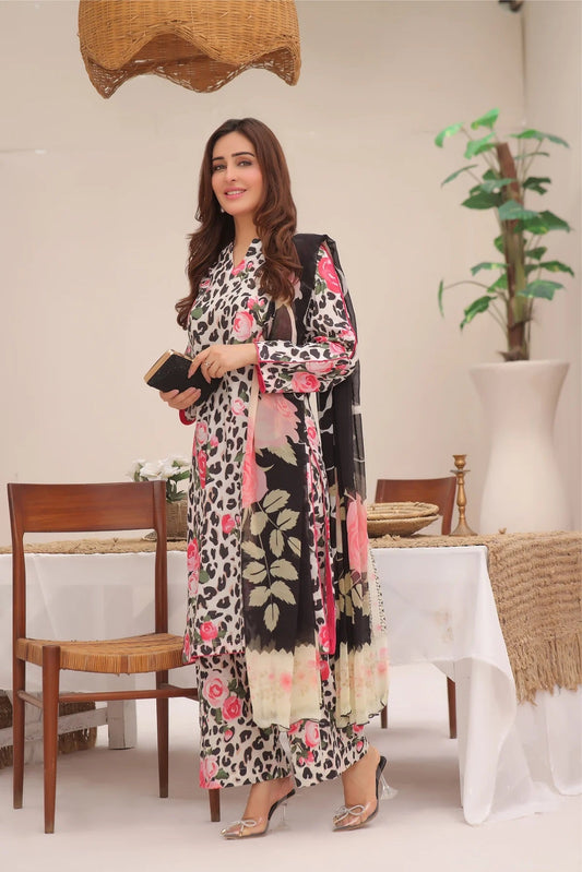 3 Piece BreezeLawn Printed UnStitched Suit with Printed Dupatta & Printed Trouser - Image 1