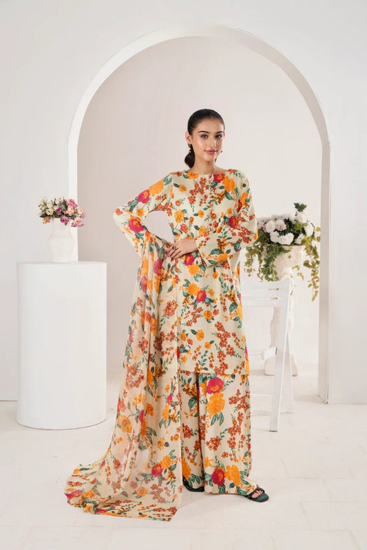 3 Piece BreezeLawn Printed UnStitched Suit with Printed Dupatta & Printed Trouser - Image 1