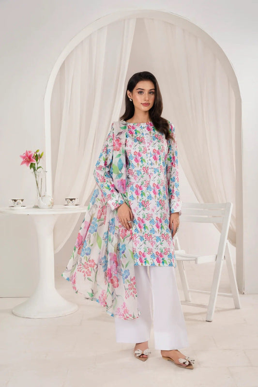 3 Piece BreezeLawn Printed UnStitched Suit with Printed Dupatta & Printed Trouser - Image 1