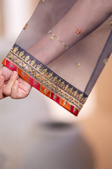3 Piece - Embroidered Organza Suit