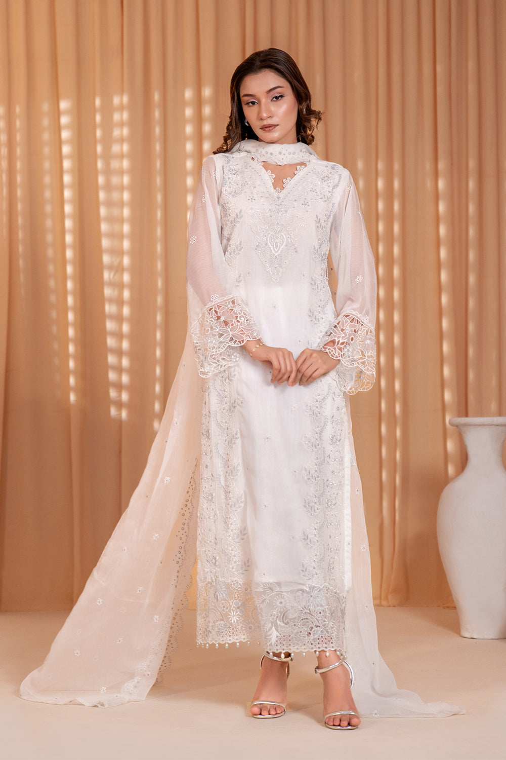 3-Piece Embroidered Chiffon Suit