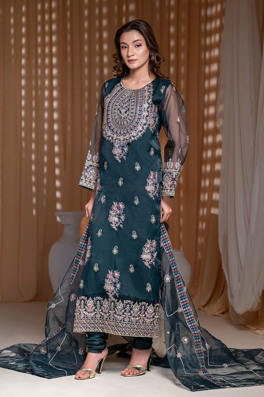 3 Piece - Embroidered Organza Suit