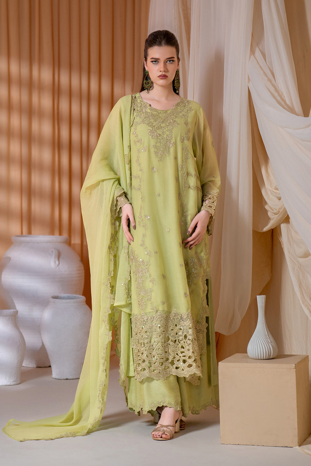 3-Piece Embroidered Chiffon Suit