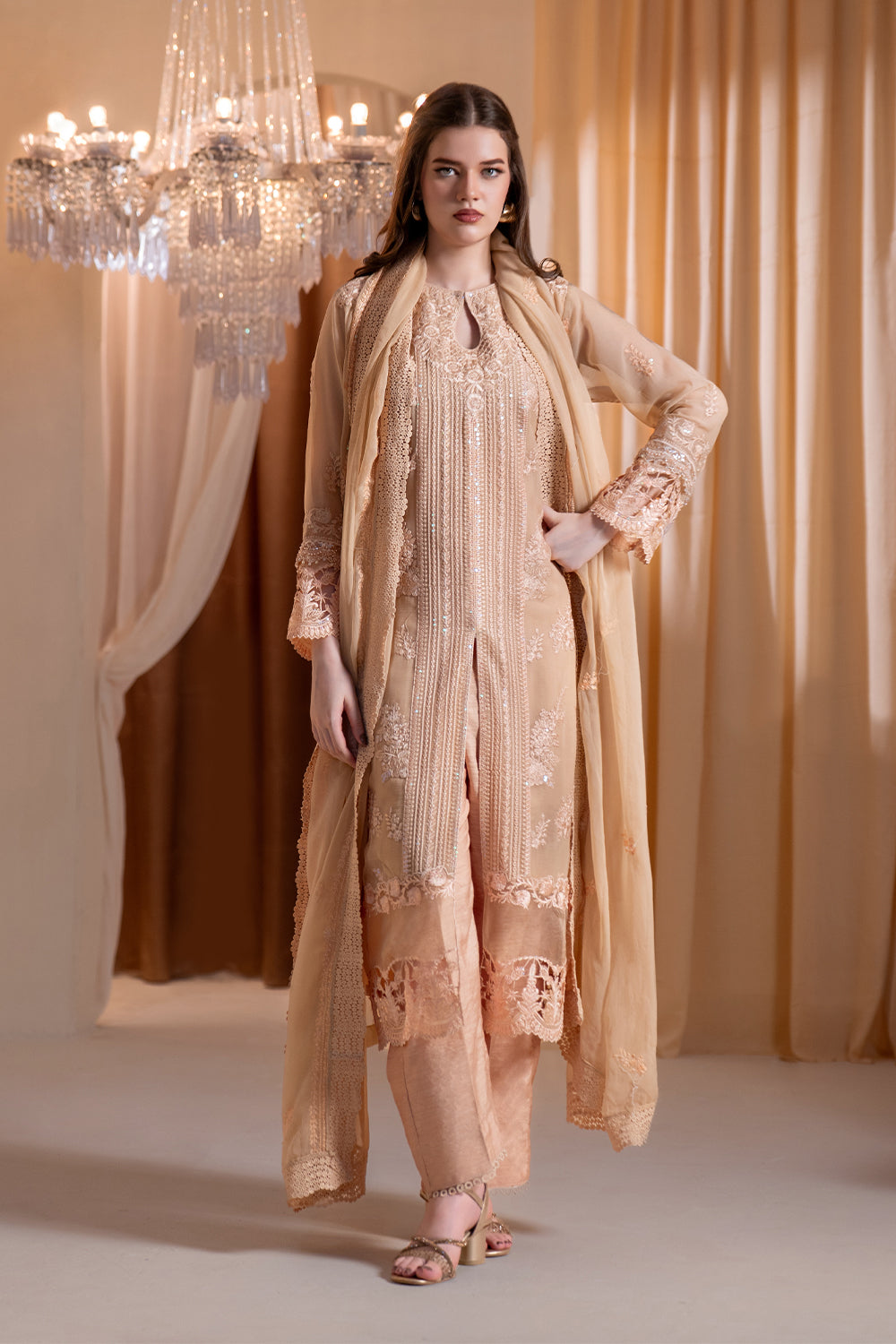 3-Piece Embroidered Chiffon Suit
