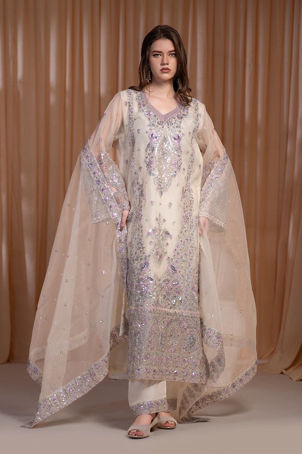 3 Piece - Embroidered Organza Suit