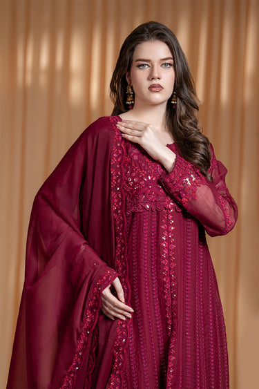 3-Piece Embroidered Chiffon Suit