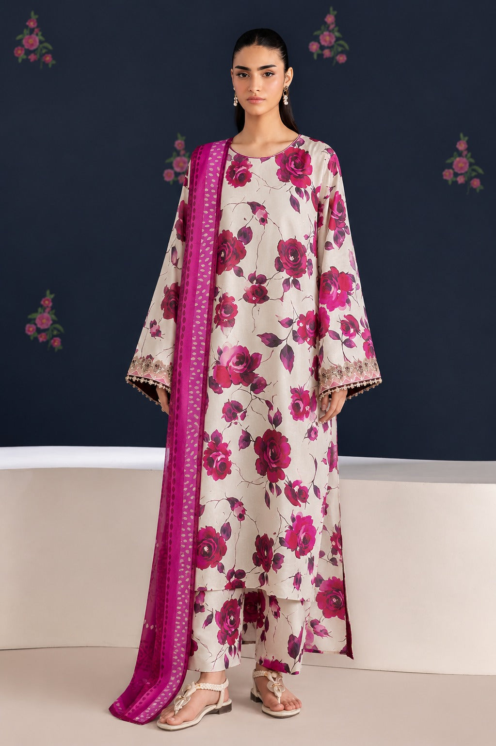 3 Piece BreezeLawn Printed UnStitched Suit with Printed Dupatta & Printed Trouser - Image 1