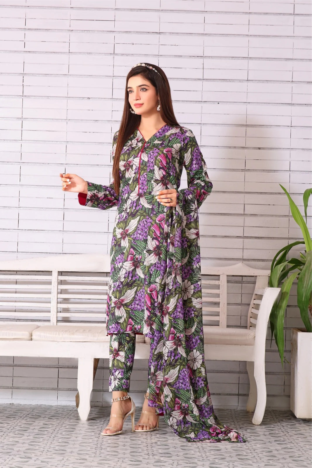 3 Piece BreezeLawn Printed UnStitched Suit with Printed Dupatta & Printed Trouser - Image 1