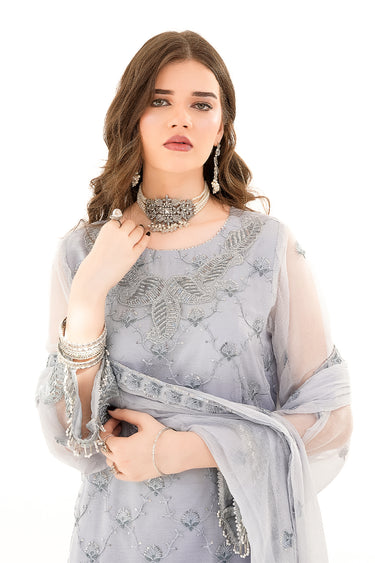 3 Piece - Embroidered Chiffon Suit