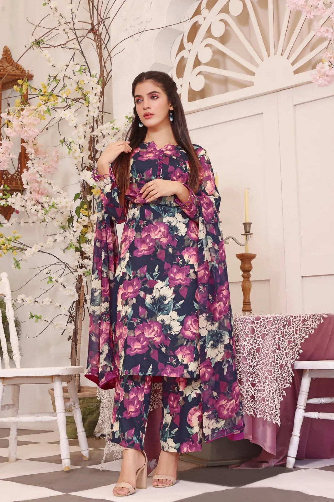 3 Piece BreezeLawn Printed UnStitched Suit with Printed Dupatta & Printed Trouser - Image 1