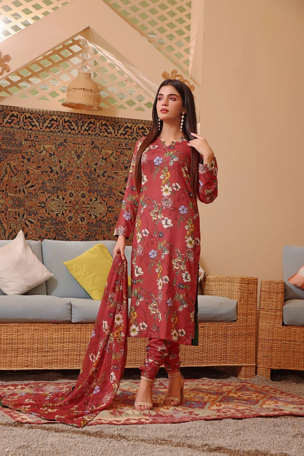 3 Piece BreezeLawn Printed UnStitched Suit with Printed Dupatta & Printed Trouser - Image 1