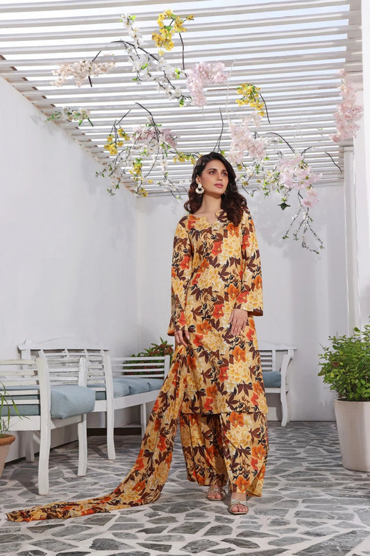 3 Piece BreezeLawn Printed UnStitched Suit with Printed Dupatta & Printed Trouser - Image 1