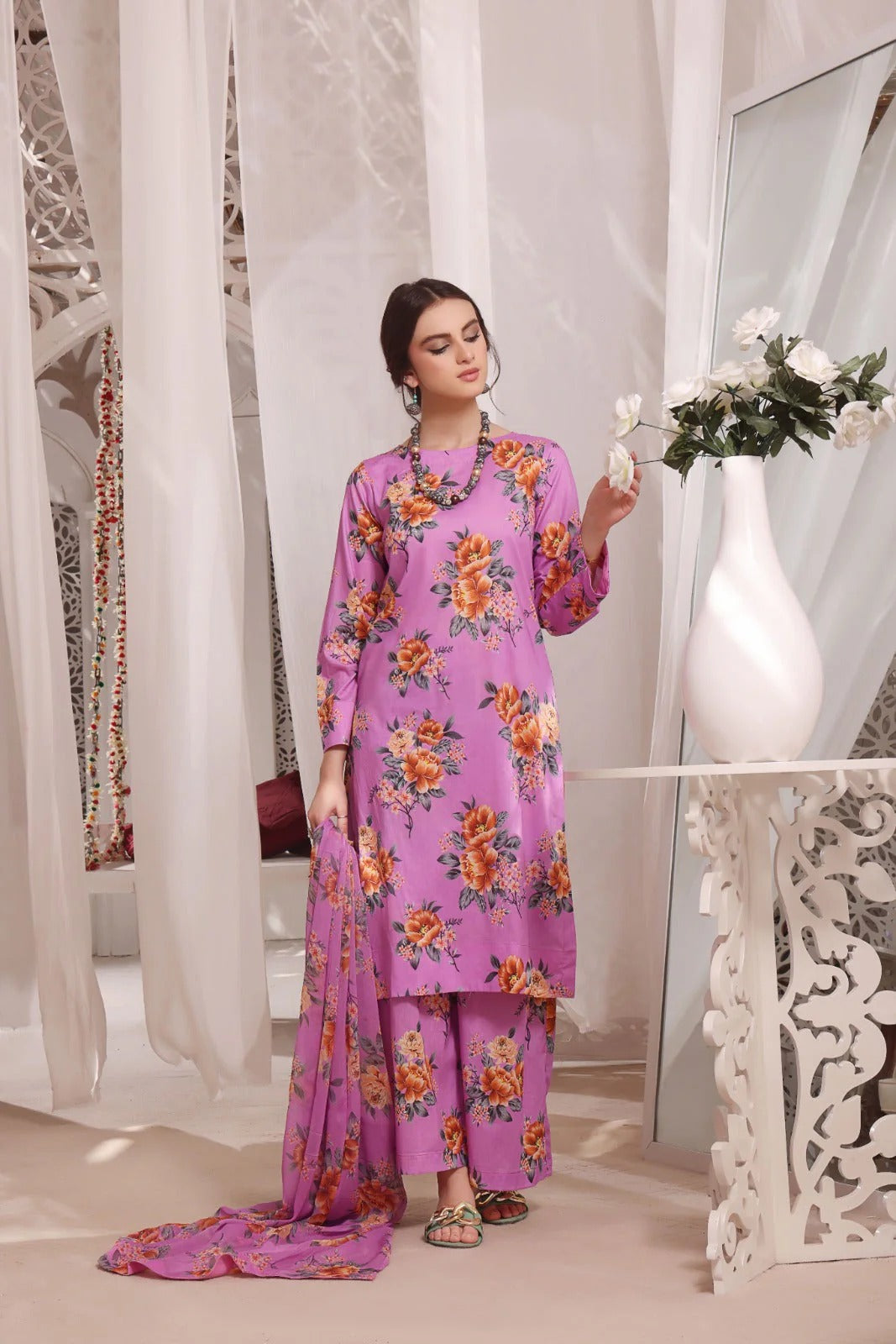 3 Piece BreezeLawn Printed UnStitched Suit with Printed Dupatta & Printed Trouser - Image 1