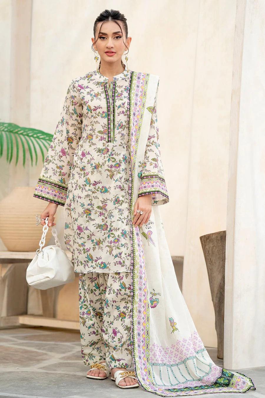 3 Piece BreezeLawn Printed UnStitched Suit with Printed Dupatta & Printed Trouser - Image 1