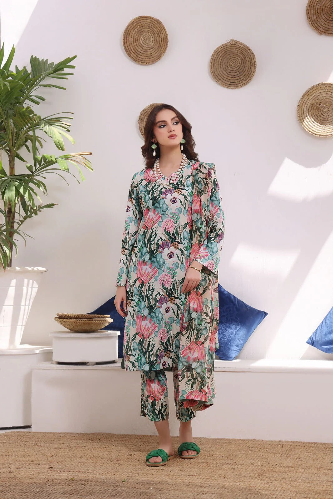 3 Piece BreezeLawn Printed UnStitched Suit with Printed Dupatta & Printed Trouser - Image 1