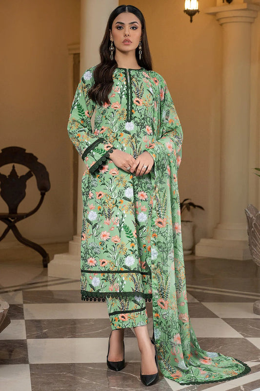 3 Piece BreezeLawn Printed UnStitched Suit with Printed Dupatta & Printed Trouser - Image 1