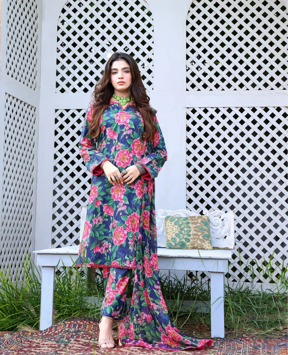 3 Piece BreezeLawn Printed UnStitched Suit with Printed Dupatta & Printed Trouser - Image 1