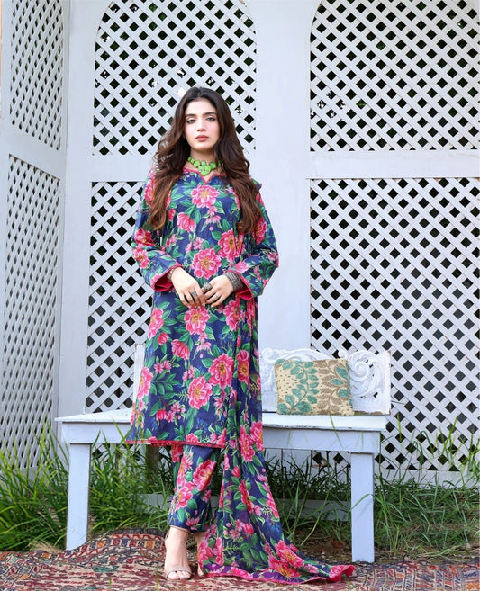 3 Piece BreezeLawn Printed UnStitched Suit with Printed Dupatta & Printed Trouser - Image 1