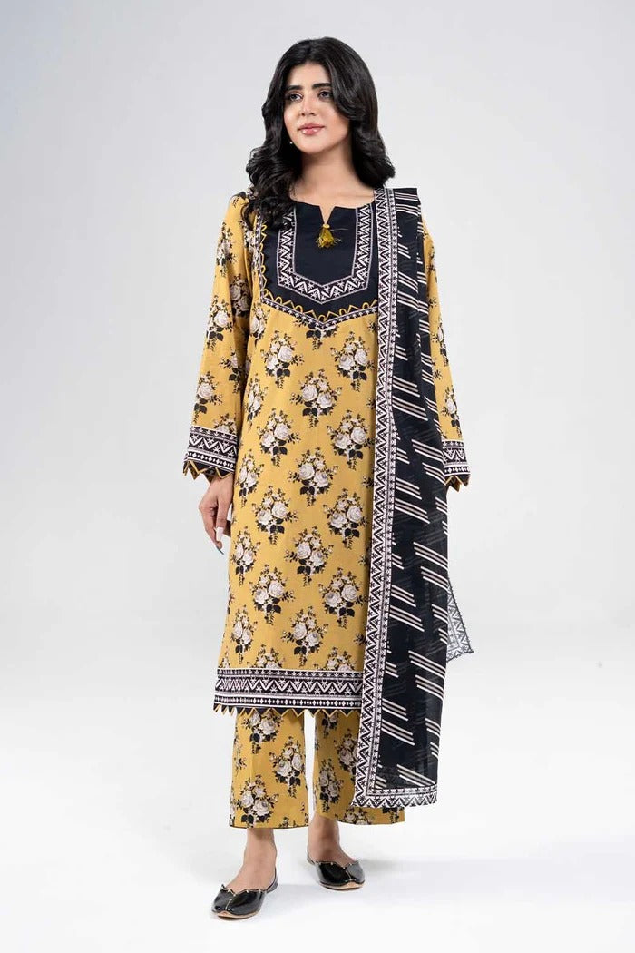 3 Piece BreezeLawn Printed UnStitched Suit with Printed Dupatta & Printed Trouser - Image 1