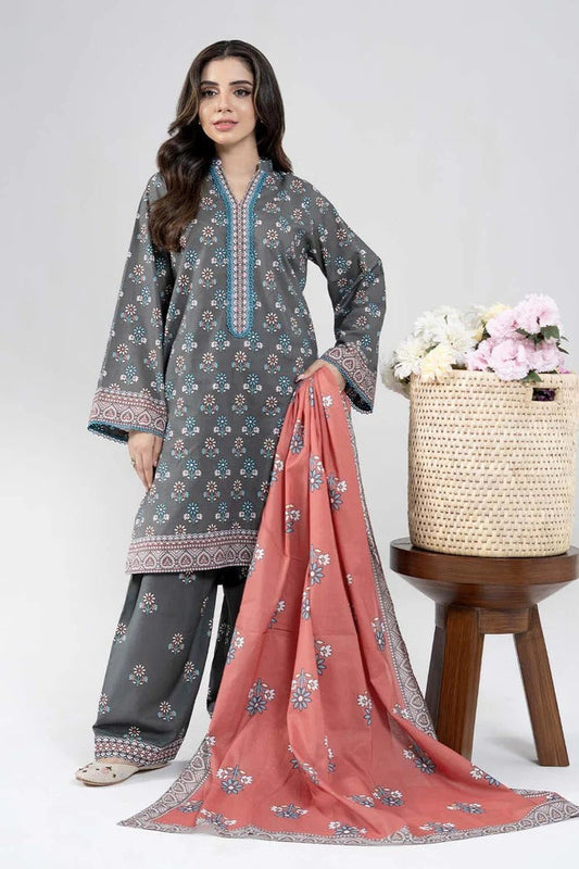 3 Piece BreezeLawn Printed UnStitched Suit with Printed Dupatta & Printed Trouser - Image 1