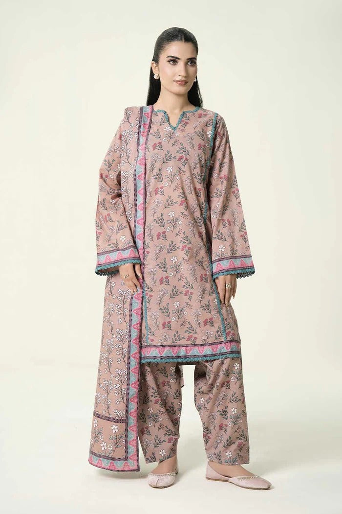 3 Piece BreezeLawn Printed UnStitched Suit with Printed Dupatta & Printed Trouser - Image 1