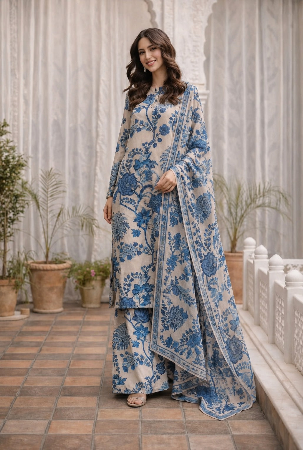 3 Piece BreezeLawn Printed UnStitched Suit with Printed Dupatta & Printed Trouser - Image 1
