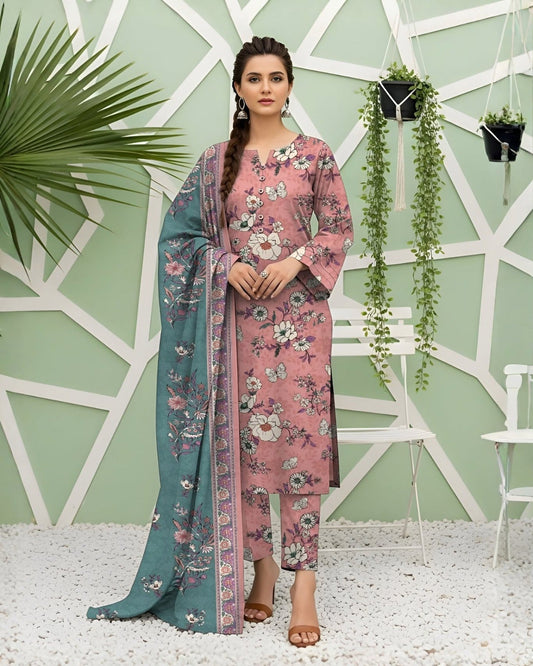 3 Piece BreezeLawn Printed UnStitched Suit with Printed Dupatta & Printed Trouser - Image 1
