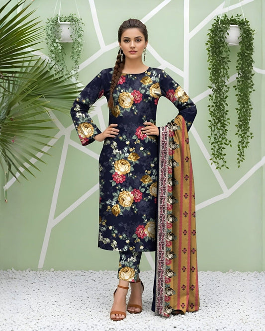 3 Piece BreezeLawn Printed UnStitched Suit with Printed Dupatta & Printed Trouser - Image 1