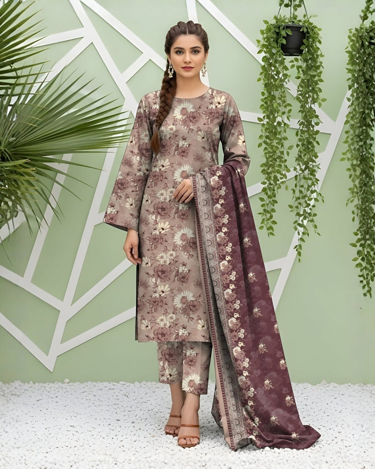3 Piece BreezeLawn Printed UnStitched Suit with Printed Dupatta & Printed Trouser - Image 1