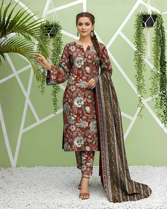 3 Piece BreezeLawn Printed UnStitched Suit with Printed Dupatta & Printed Trouser - Image 1