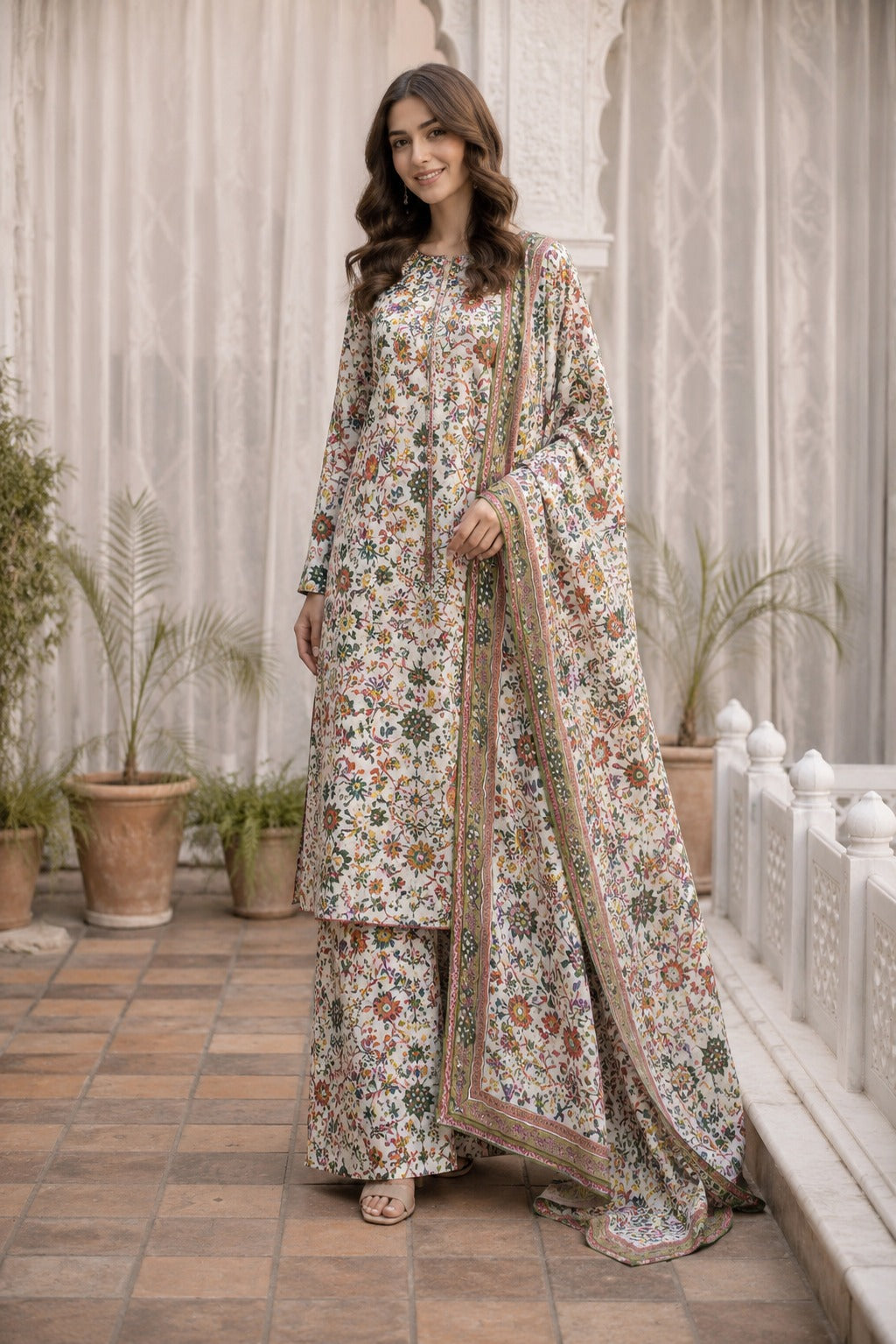 3 Piece BreezeLawn Printed UnStitched Suit with Printed Dupatta & Printed Trouser - Image 1