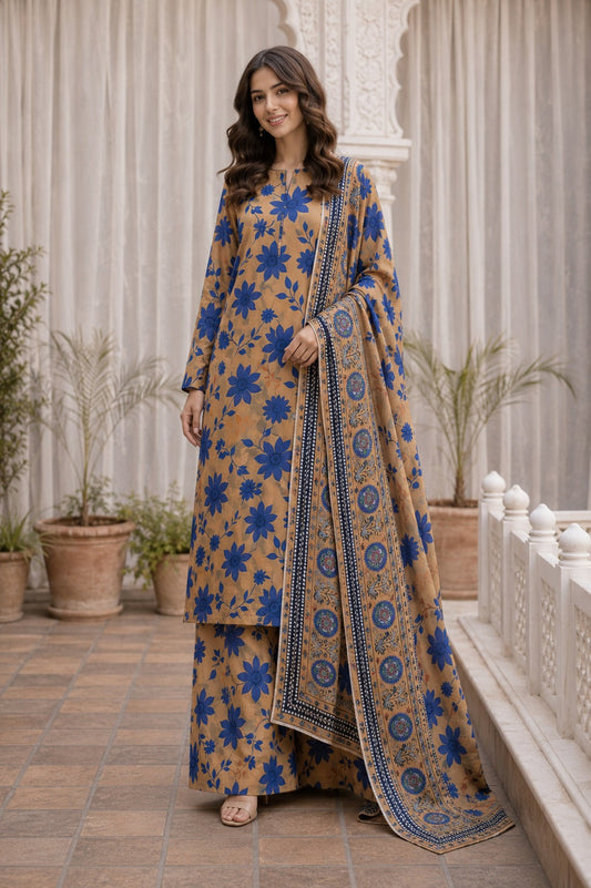 3 Piece BreezeLawn Printed UnStitched Suit with Printed Dupatta & Printed Trouser - Image 1