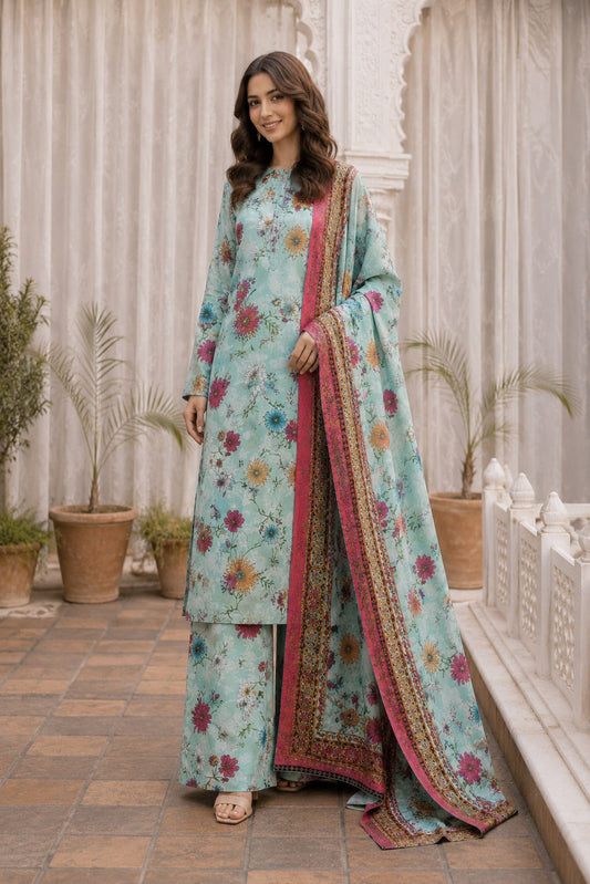 3 Piece BreezeLawn Printed UnStitched Suit with Printed Dupatta & Printed Trouser - Image 1
