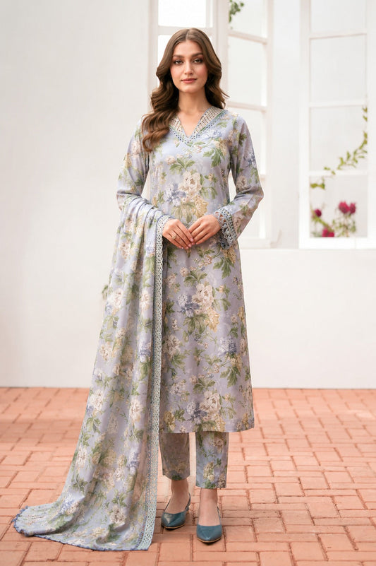 3 Piece BreezeLawn Printed UnStitched Suit with Printed Dupatta & Printed Trouser - Image 1