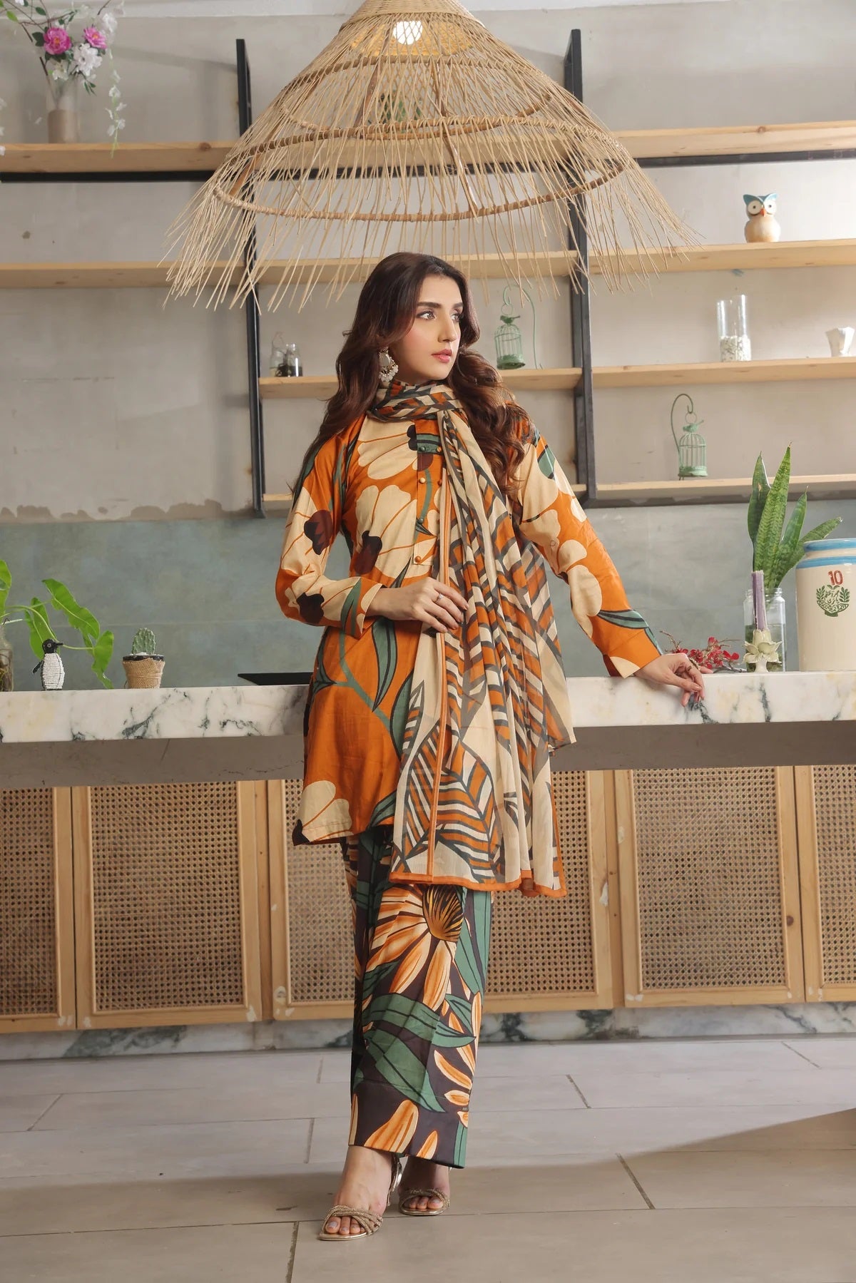 3 Piece BreezeLawn Printed UnStitched Suit with Printed Dupatta & Printed Trouser - Image 1