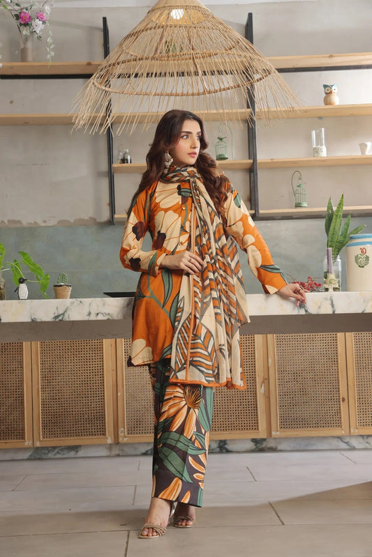 3 Piece BreezeLawn Printed UnStitched Suit with Printed Dupatta & Printed Trouser - Image 1