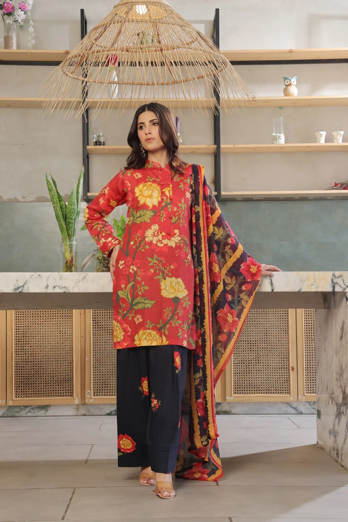 3 Piece BreezeLawn Printed UnStitched Suit with Printed Dupatta & Printed Trouser - Image 1