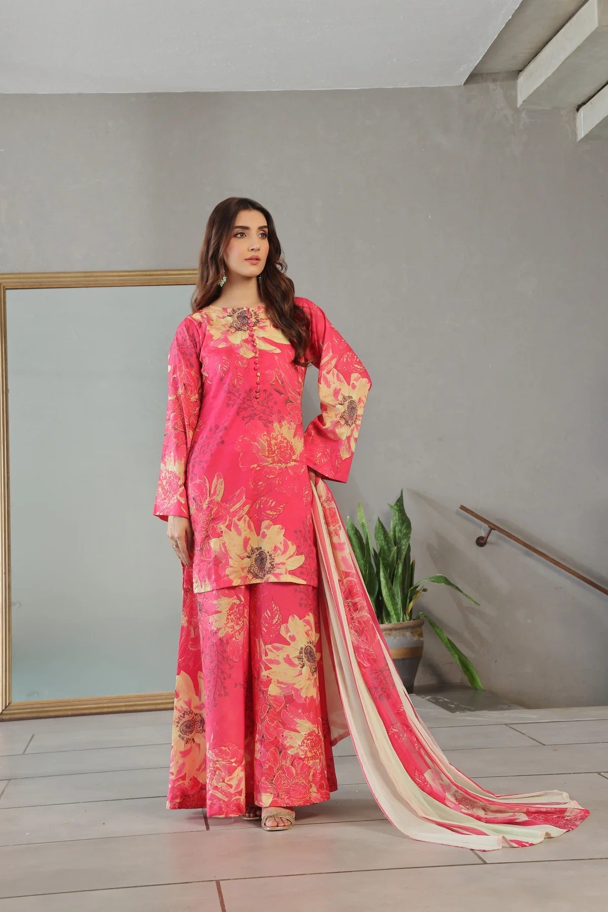 3 Piece BreezeLawn Printed UnStitched Suit with Printed Dupatta & Printed Trouser - Image 1
