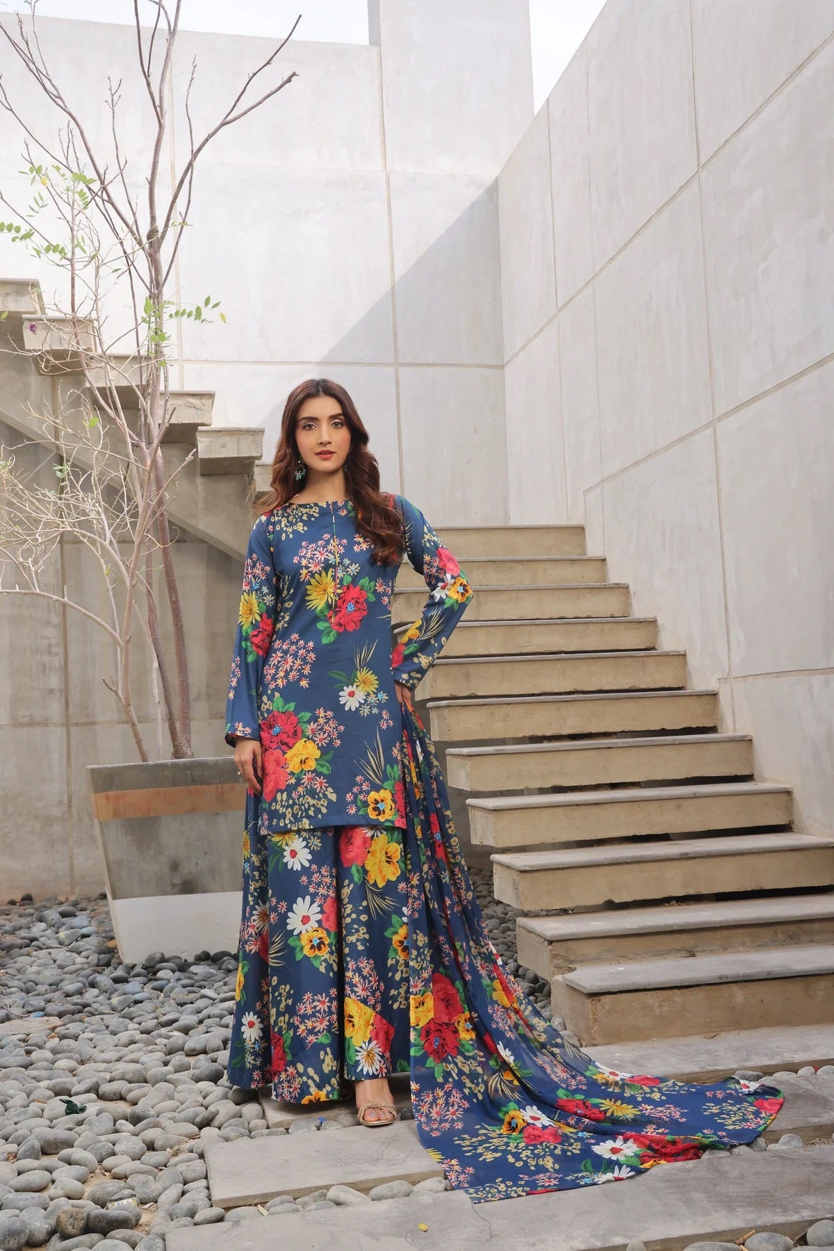 3 Piece BreezeLawn Printed UnStitched Suit with Printed Dupatta & Printed Trouser - Image 1