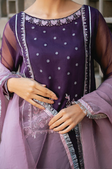 EDARA | 3PC Stitched Organza Embroidered Suit