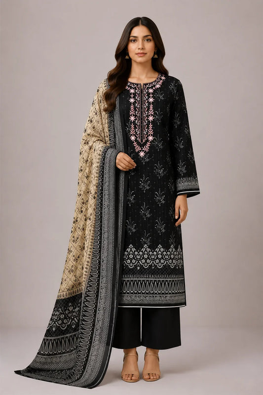 3 PIECE - EMBROIDERED CAMBRIC SUIT